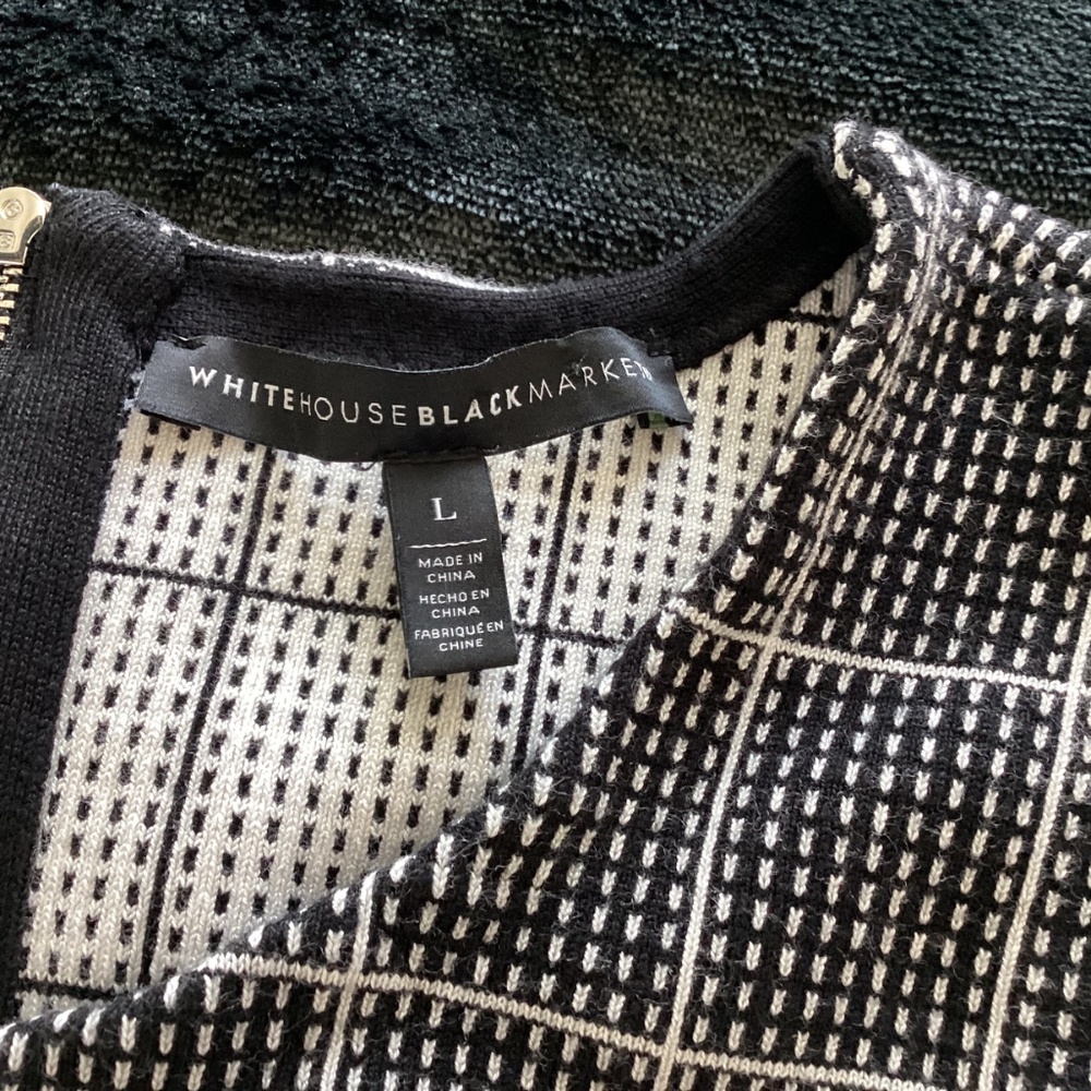 WHBM women’s, white/ black check, L, peplum, pullover, 1/4 zipper, sleeveless - Picture 3 of 7